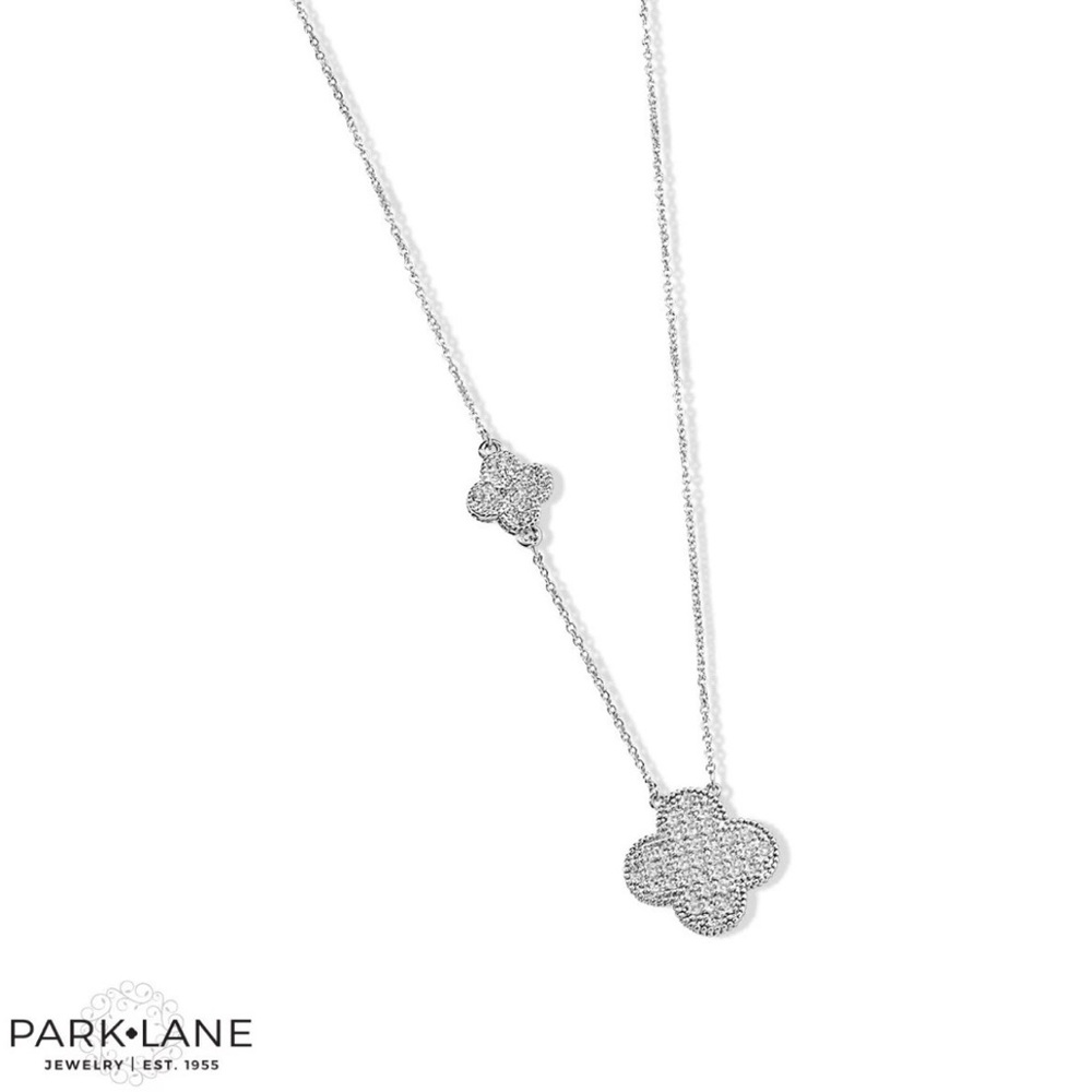Park Lane ‘Bev’ Silver Necklace with Clover  Pendants